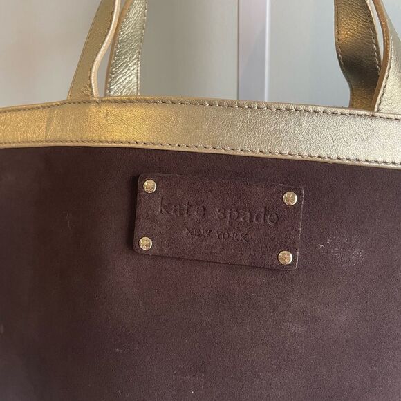 Kate Spade Brown Suede Handbag with Metallic Gold Trim - Picture 2 of 6